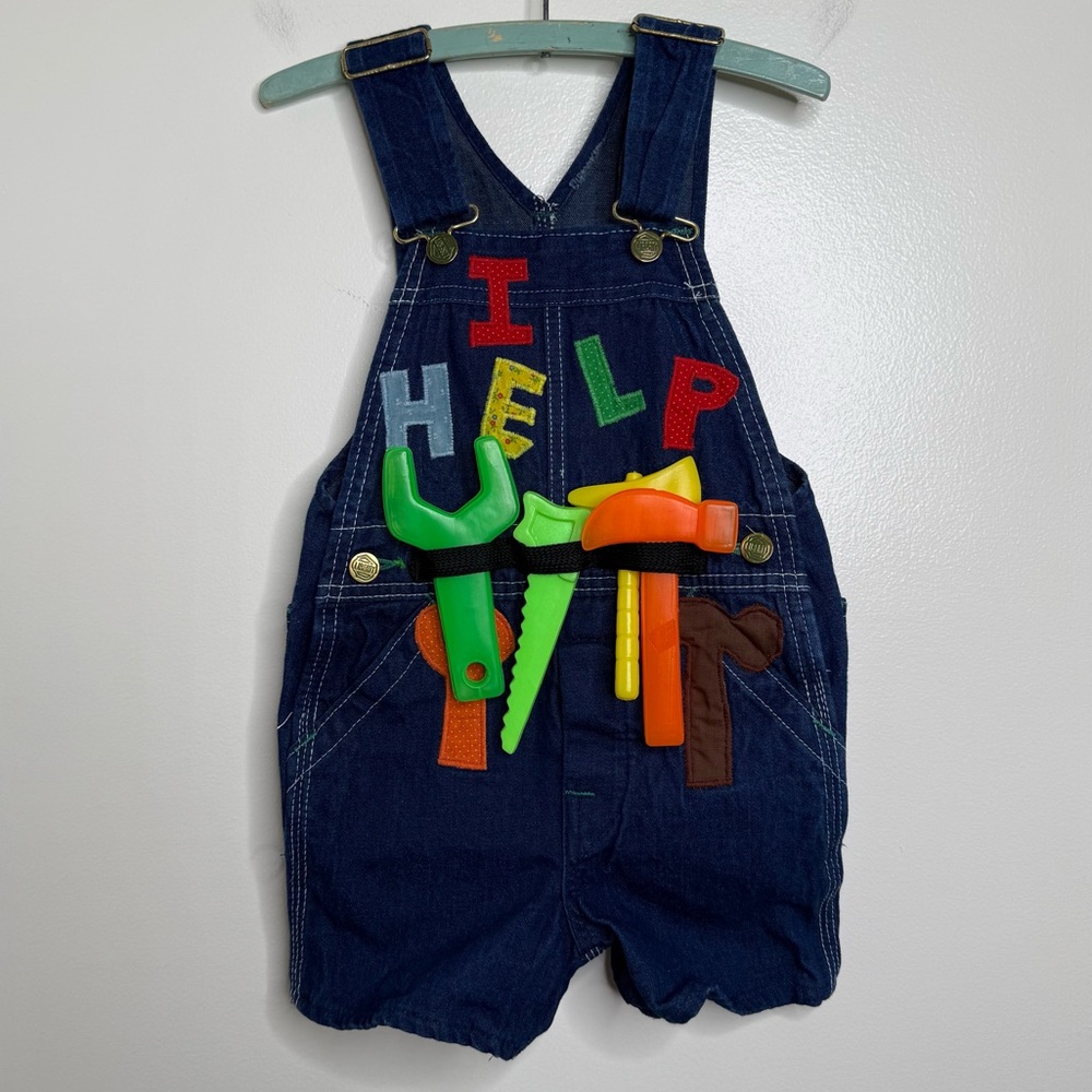 Vintage Upcycled Made in USA Liberty Overalls Shorts Toddler Kids Size 4 Tools